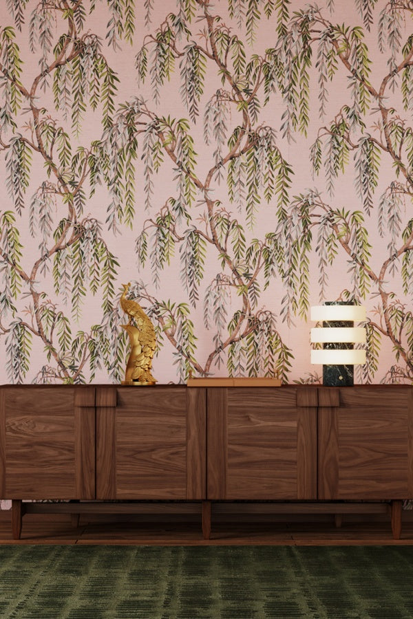 Phillip Jeffries Whispering Willows printed wallcovering in a luxury interior