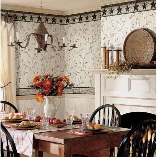 Felicia Grey Star Berry Vine Wallpaper - York Wallcoverings - PUR44031 - York Wallcoverings Wallpaper