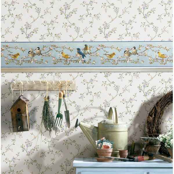 Louise Blue Songbird Portrait Wallpaper - York Wallcoverings - HTM48511B - York Wallcoverings Wallpaper