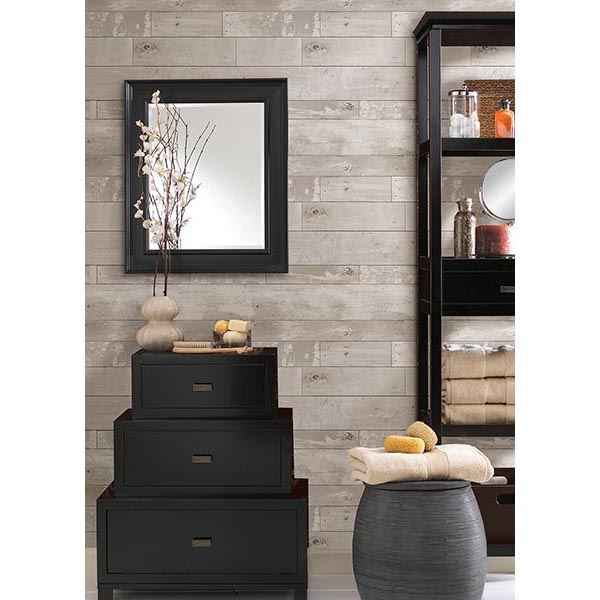 Heim White Distressed Wood Panel Wallpaper - York Wallcoverings - 347-20131 - York Wallcoverings Wallpaper