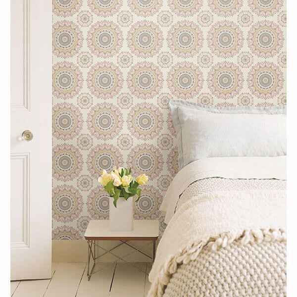 Gemma Light Pink Boho Medallion Wallpaper - York Wallcoverings - 1014-001805 - York Wallcoverings Wallpaper