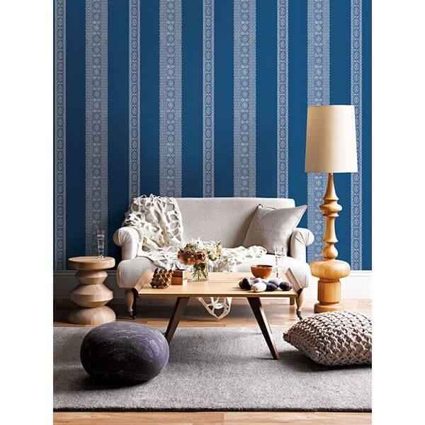 Brynn Indigo Paisley Stripe Wallpaper - York Wallcoverings - 1014-001832 - York Wallcoverings Wallpaper