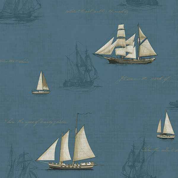 Andrew Blue Ships Wallpaper - York Wallcoverings - MAN01701