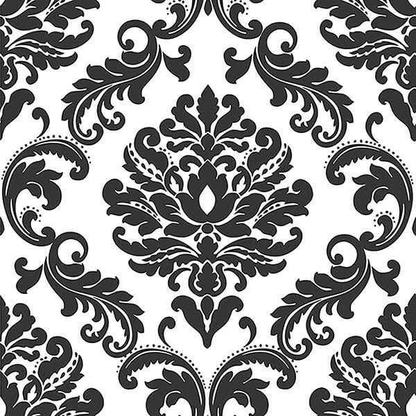 Ariel Black and White Damask Peel and Stick Wallpaper - York Wallcoverings - NUS1646