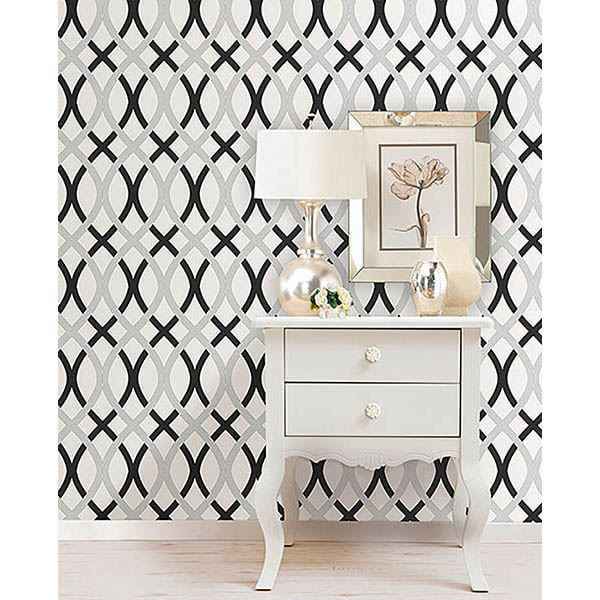 Black and Silver Lattice Peel and Stick Wallpaper - York Wallcoverings - NU1658 - York Wallcoverings Wallpaper