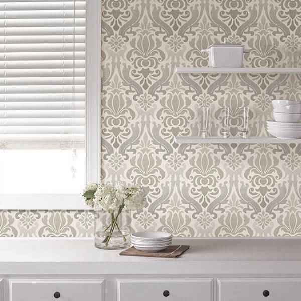 Grey Nouveau Damask Peel and Stick Wallpaper - York Wallcoverings - NU1827 - York Wallcoverings Wallpaper