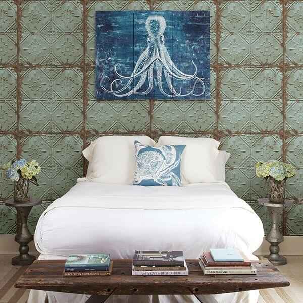 Teal Tin Ceiling Wallpaper - York Wallcoverings - 2701-22331 - York Wallcoverings Wallpaper
