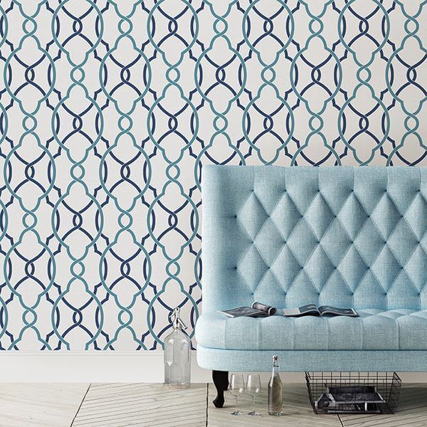 sausalito-navy-lattice-wallpaper-york-wallcoverings-2697-22627 - York Wallcoverings Papel pintado