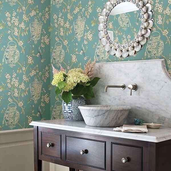 Serenity Turquoise Lanterns Wallpaper - York Wallcoverings - 2702-22759 - York Wallcoverings Wallpaper