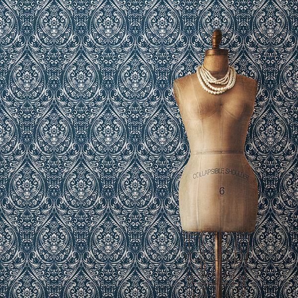 bohemian-damask-indigo-peel-and-stick-wallpaper-york-wallcoverings-nu1689 - York Wallcoverings Wallpaper