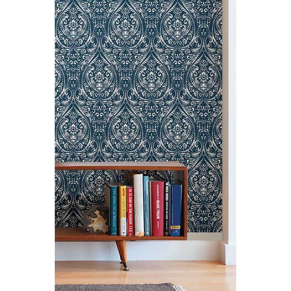 bohemian-damask-indigo-peel-and-stick-wallpaper-york-wallcoverings-nu1689 - York Wallcoverings Wallpaper