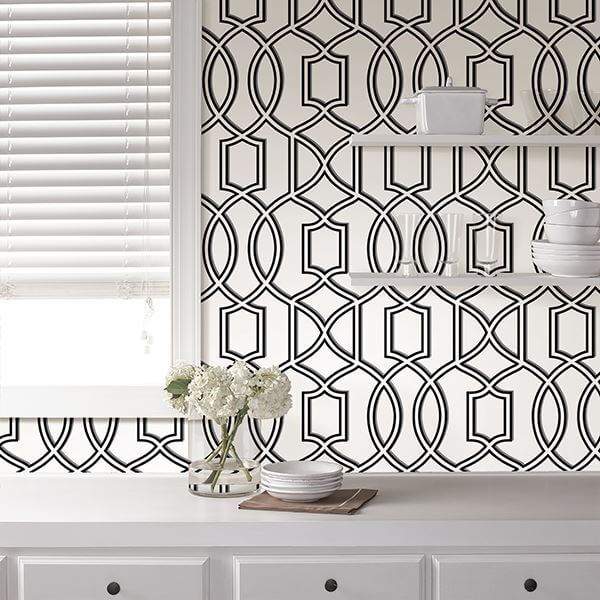 uptown-trellis-blackwhite-peel-and-stick-wallpaper-york-wallcoverings-nu1696 - York Wallcoverings Wallpaper