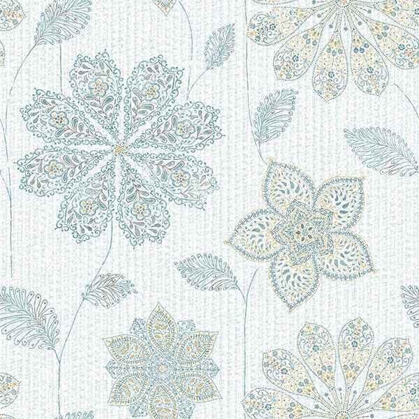 Gypsy Floral Bluegreen Peel and Stick Wallpaper - York Wallcoverings - NU1697 - York Wallcoverings Wallpaper