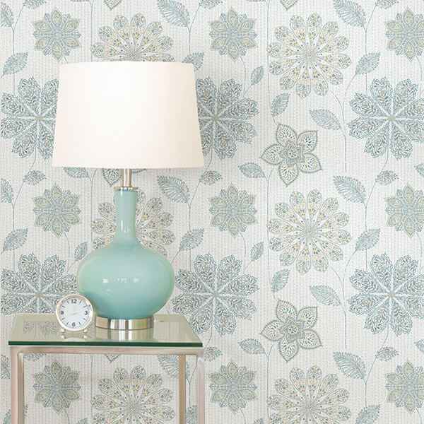 Gypsy Floral Bluegreen Peel and Stick Wallpaper - York Wallcoverings - NU1697 - York Wallcoverings Wallpaper