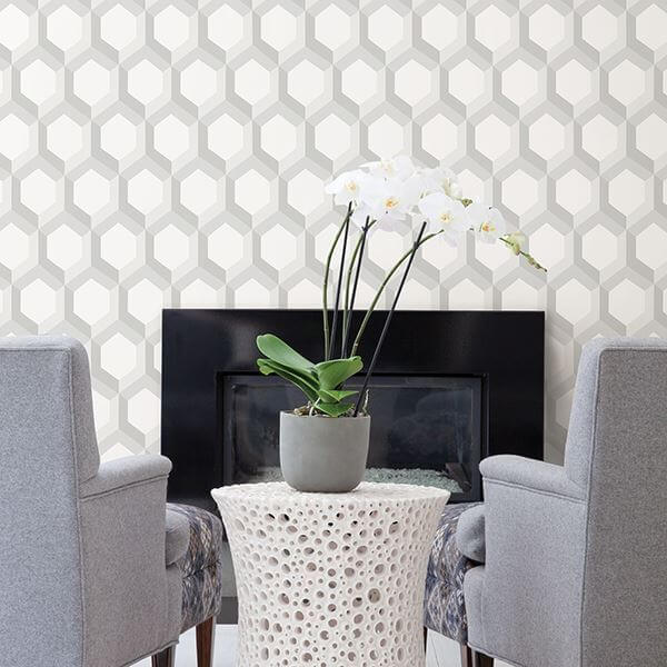 hex-grey-geometric-wallpaper-york-wallcoverings-2716-23840 - York Wallcoverings Wallpaper