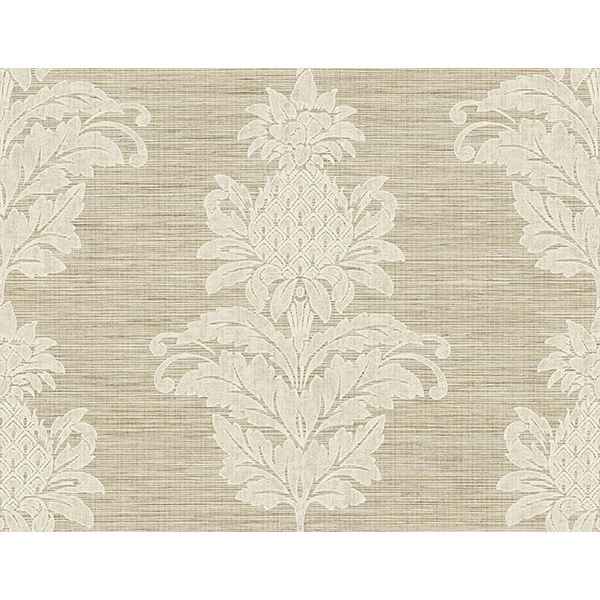 Pineapple Grove Brown Damask Wallpaper - York Wallcoverings - PS40706