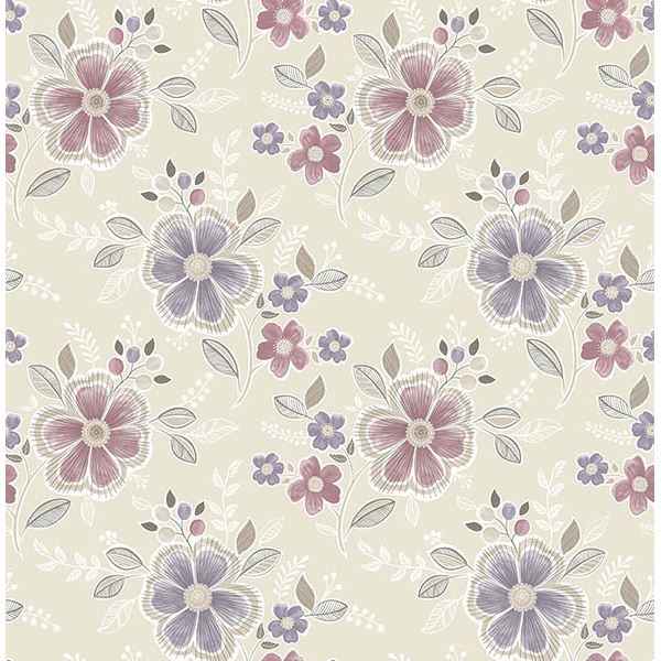 Chloe Purple Floral Wallpaper - York Wallcoverings - 2704-22203 - York Wallcoverings Wallpaper