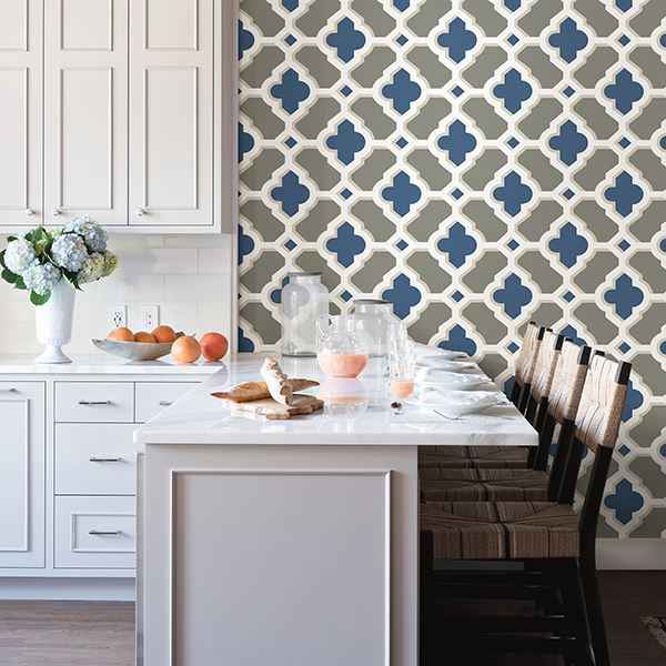 Lido Navy Quatrefoil Wallpaper - York Wallcoverings - 2744-24125 - York Wallcoverings Wallpaper