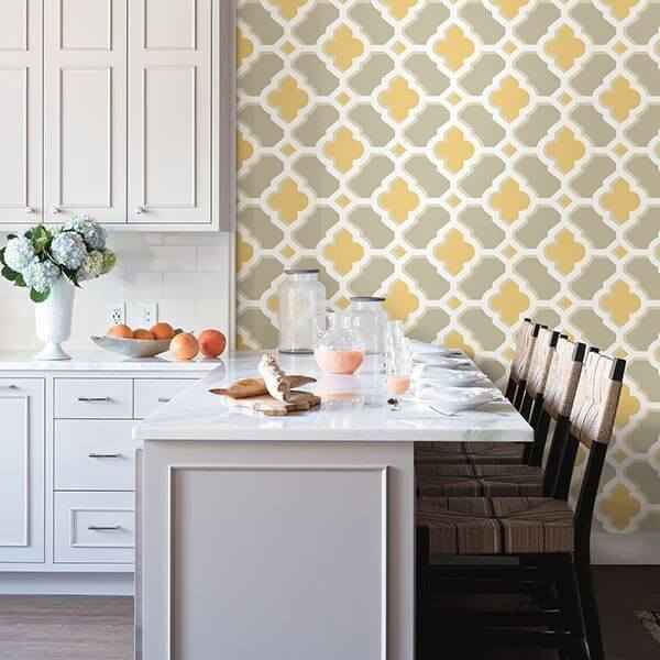 Lido Mustard Quatrefoil Wallpaper - York Wallcoverings - 2744-24124 - York Wallcoverings Wallpaper