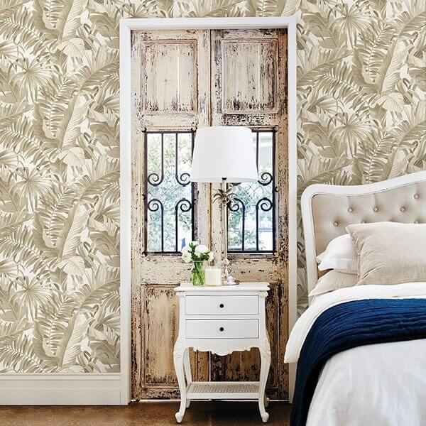 Alfresco Taupe Palm Leaf Wallpaper - York Wallcoverings - 2744-24135 - York Wallcoverings Wallpaper