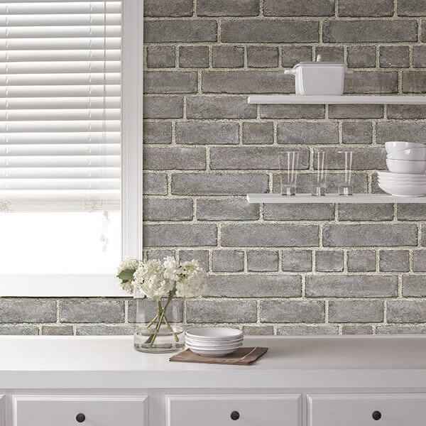 Grey Brick Facade Peel and Stick Wallpaper - York Wallcoverings - NU2236 - York Wallcoverings Wallpaper