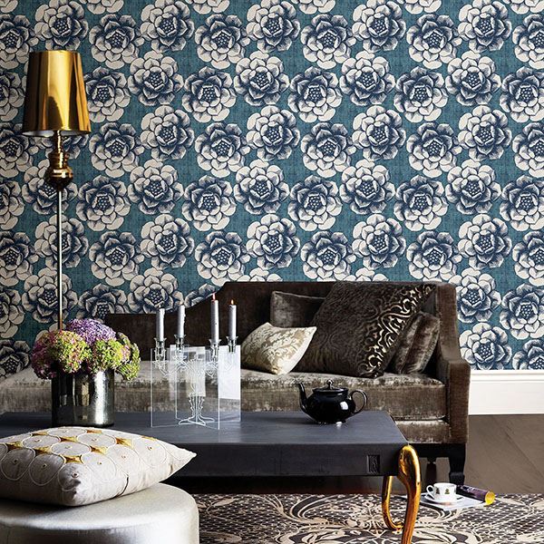 fanciful-blue-floral-wallpaper-york-wallcoverings-2763-24238 - York Wallcoverings Wallpaper
