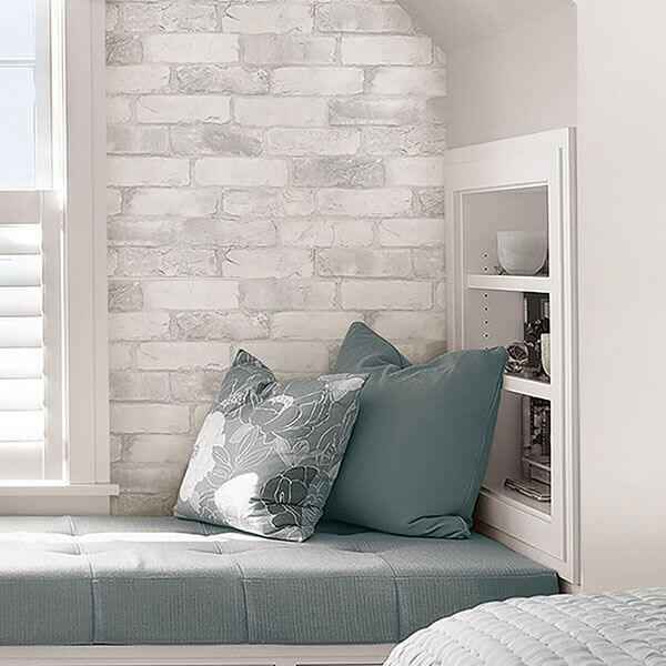 Loft White Brick Peel Stick Wallpaper - York Wallcoverings - NU2218 - York Wallcoverings Wallpaper
