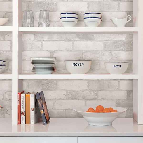 Loft White Brick Peel Stick Wallpaper - York Wallcoverings - NU2218 - York Wallcoverings Wallpaper