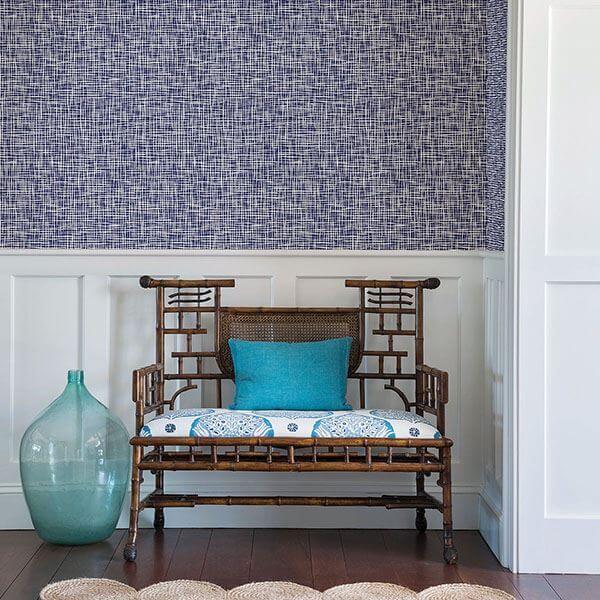 shanti-blue-grid-wallpaper-york-wallcoverings-2764-24330 - York Wallcoverings Papel pintado
