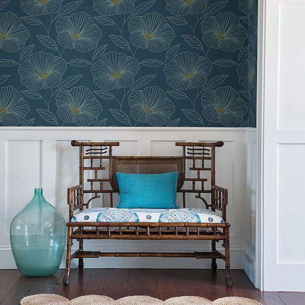 mythic-blue-floral-wallpaper-york-wallcoverings-2764-24318 - York Wallcoverings Wallpaper