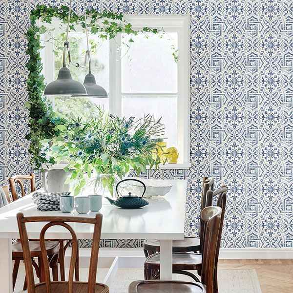 Sonoma Blue Spanish Tile Wallpaper - York Wallcoverings - 3117-12332 - York Wallcoverings Wallpaper