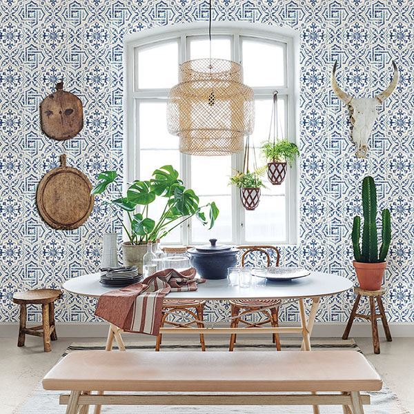 sonoma-blue-spanish-tile-wallpaper-york-wallcoverings-3117-12332 - York Wallcoverings Wallpaper