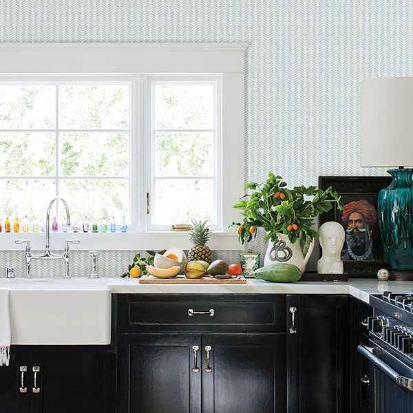 Espalier Sky Blue Chevron Stripe Wallpaper - York Wallcoverings - 3117-12341 - York Wallcoverings Wallpaper