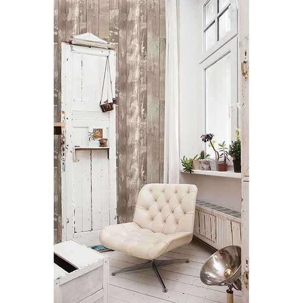 Harbored Neutral Distressed Wood Panel Wallpaper - York Wallcoverings - 2767-20132 - York Wallcoverings Wallpaper