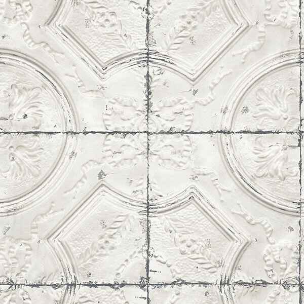 Susanna Off White Vintage Tin Tile Wallpaper - York Wallcoverings - 3115-12431