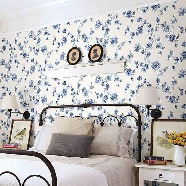 Cyrus Blue Festive Floral Wallpaper - York Wallcoverings - 3115-24481 - York Wallcoverings Wallpaper