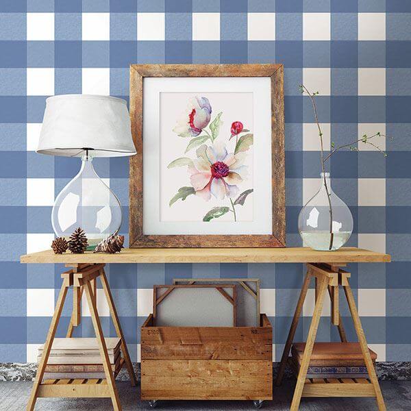 amos-blue-gingham-wallpaper-york-wallcoverings-3115-12533 - York Wallcoverings Papel pintado