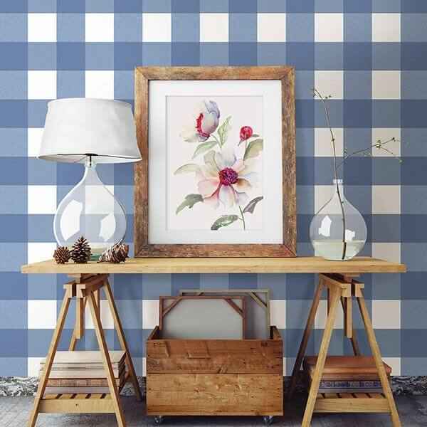 Amos Blue Gingham Wallpaper - York Wallcoverings - 3115-12533 - York Wallcoverings Wallpaper