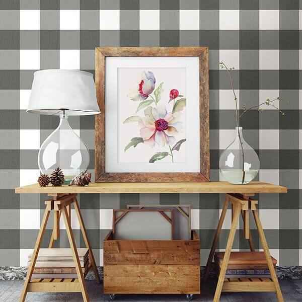 Amos Black Gingham Wallpaper - York Wallcoverings - 3115-12532 - York Wallcoverings Wallpaper