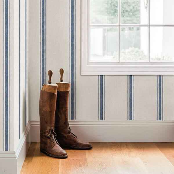 Linette Blue Fabric Stripe Wallpaper - York Wallcoverings - 3115-12462 - York Wallcoverings Wallpaper