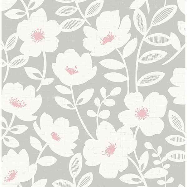 Bergman Pink Scandi Flower Wallpaper - York Wallcoverings - UW24772 - York Wallcoverings Wallpaper