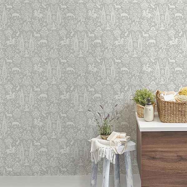 Sherwood Light Grey Woodland Wallpaper - York Wallcoverings - M1168 - York Wallcoverings Wallpaper