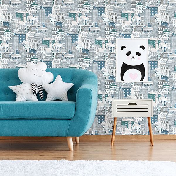 west-teal-city-wallpaper-york-wallcoverings-hn002630 - York Wallcoverings Wallpaper