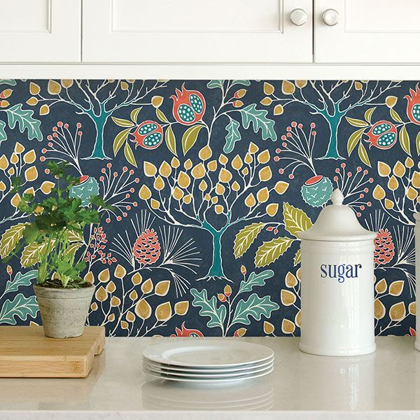 groovy-garden-navy-peel-stick-wallpaper-york-wallcoverings-nu3038 - York Wallcoverings Wallpaper