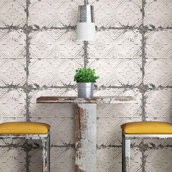 Vintage Tin Tile Peel Stick Wallpaper - York Wallcoverings - NUS2213 - York Wallcoverings Wallpaper