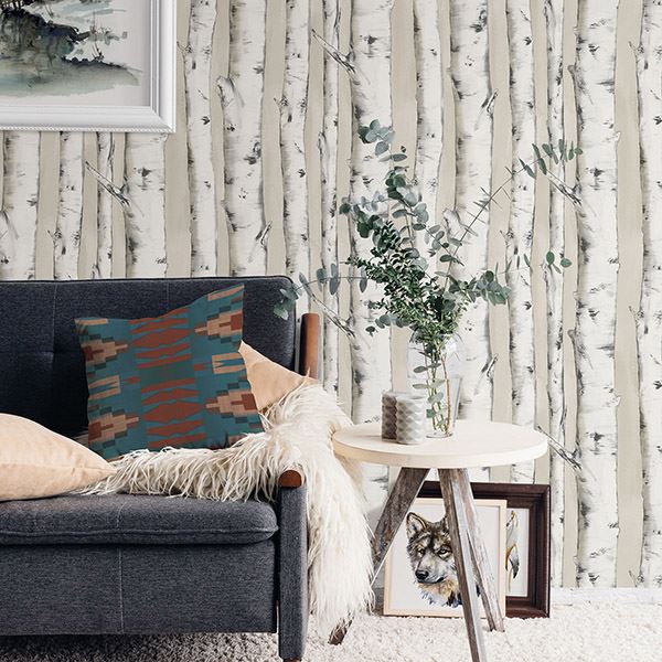pioneer-off-white-birch-tree-wallpaper-york-wallcoverings-3118-12601 - York Wallcoverings Wallpaper