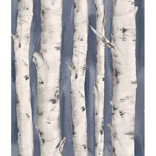Pioneer Denim Birch Tree Wallpaper - York Wallcoverings - 3118-12604