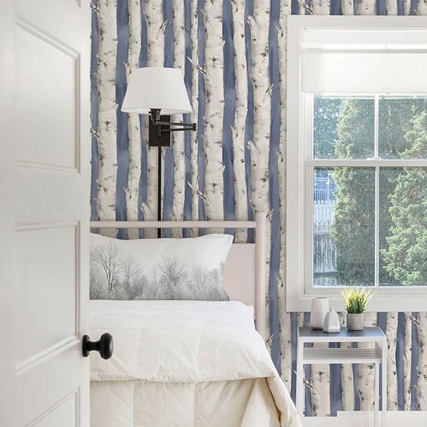 pioneer-denim-birch-tree-wallpaper-york-wallcoverings-3118-12604 - York Wallcoverings Wallpaper