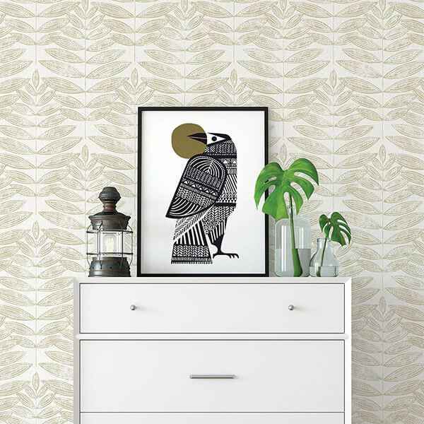 Akira Beige Leaf Wallpaper - York Wallcoverings - 2821-25100 - York Wallcoverings Wallpaper