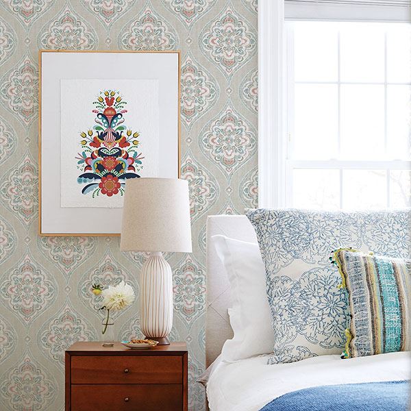 adele-teal-damask-wallpaper-york-wallcoverings-2821-25150 - York Wallcoverings Wallpaper